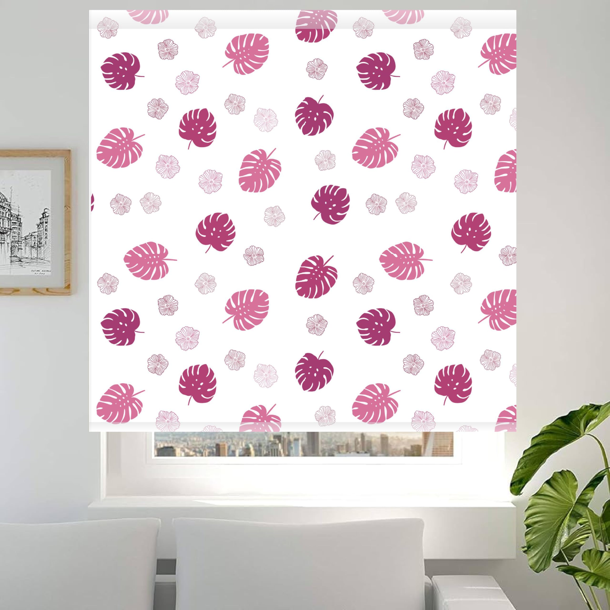 Estor enrollable estampado hojas 306 chica, estor habitación juvenil chica, estor enrollable habitación juvenil o Infantil chicas. Estores infantiles Niña Rosa. (40x60)