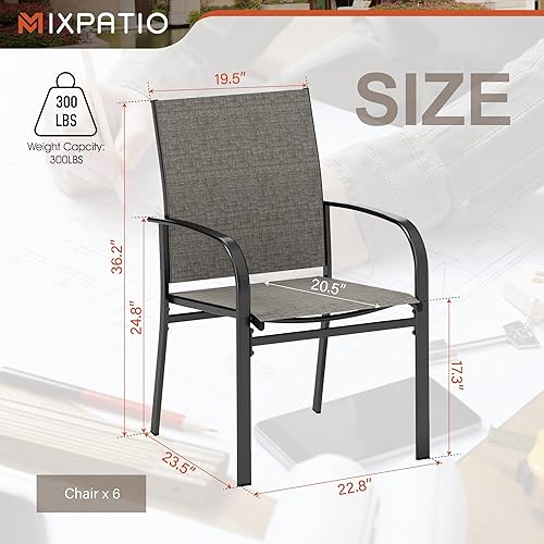 Miniatura 3 de Juego de 6 sillas de comedor para patio, sillas de comedor de textileno marrón para exteriores, sillas de muebles de patio con reposabrazos