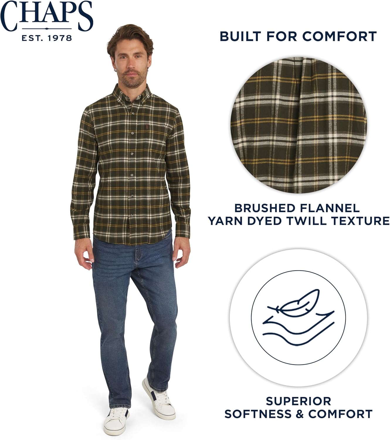 Chaps Men's Classic Fit Long Sleeve Button Down Stretch Flannel Casual Woven Shirt (S-2XL) - Image 7