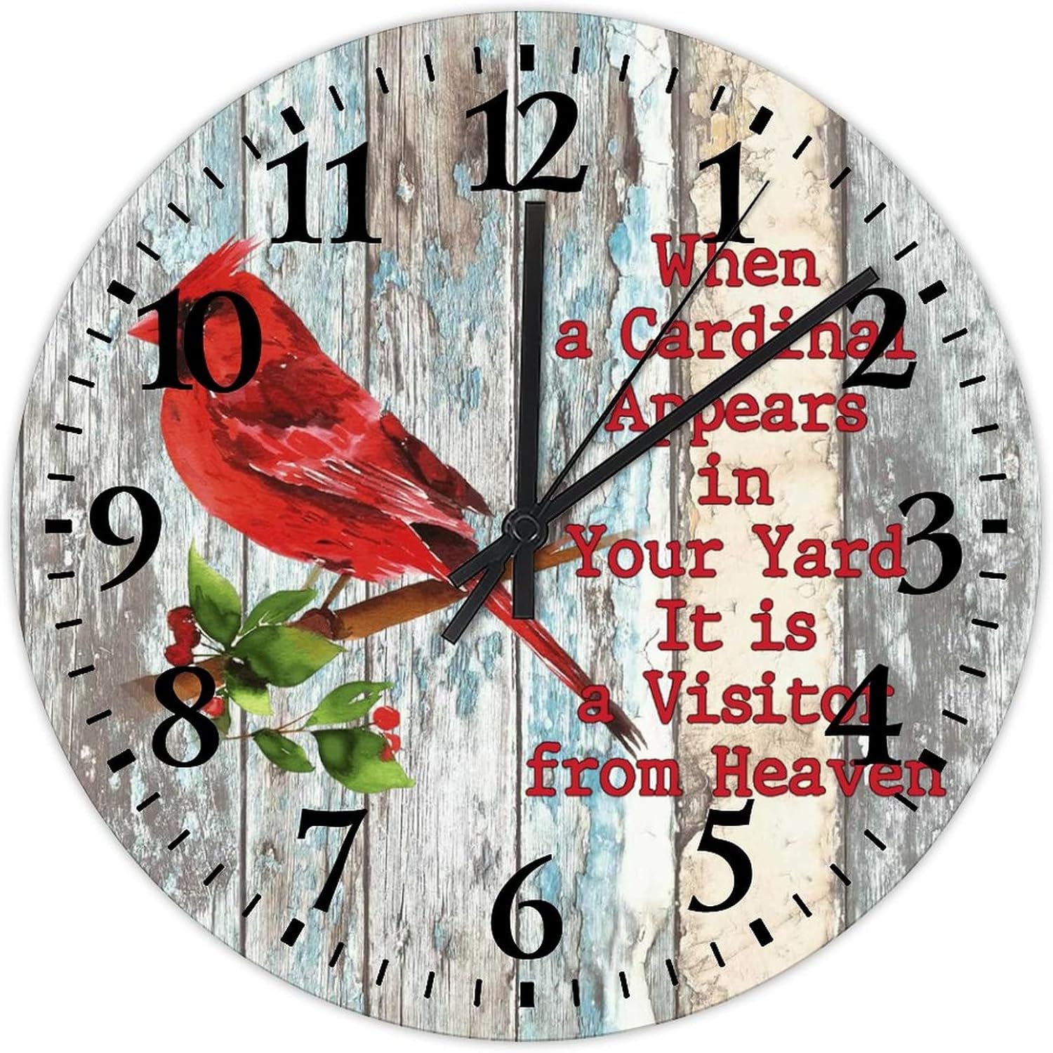 Clock When A Cardinal Appears in Your Yard Its A Visitor from Heaven Kitchen Clock Quartz Non Ticking Arabic Numeral Cardinal Angels are Near Floral Red Round Clock 15 Inch