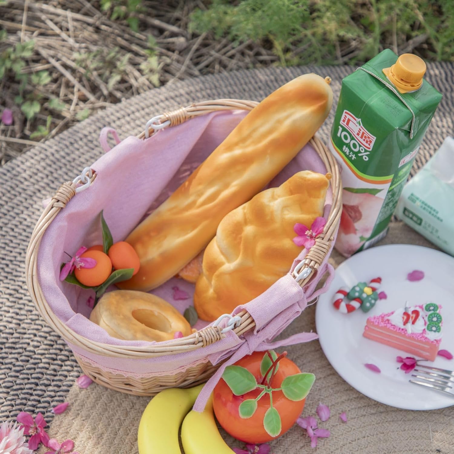 Small Wicker Basket with Removable Pink Liner, Willow Storage Basket for Gifts with Double Handles, Easter Basket,Wedding,Egg Gathering,Pink