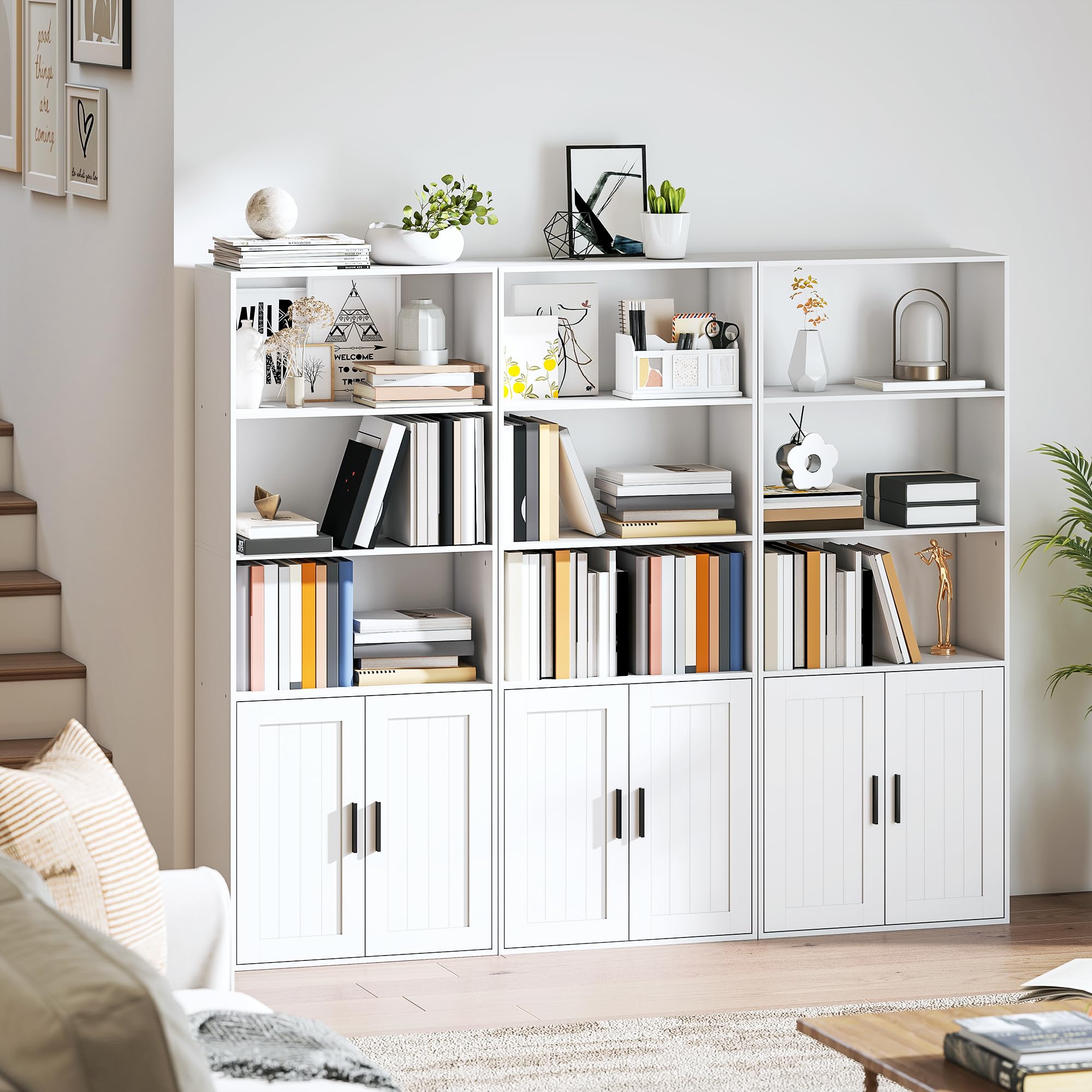 HOMCOM Mobile Libreria a 5 Livelli, con 2 Ante, 60x30x145.5 cm, Bianco