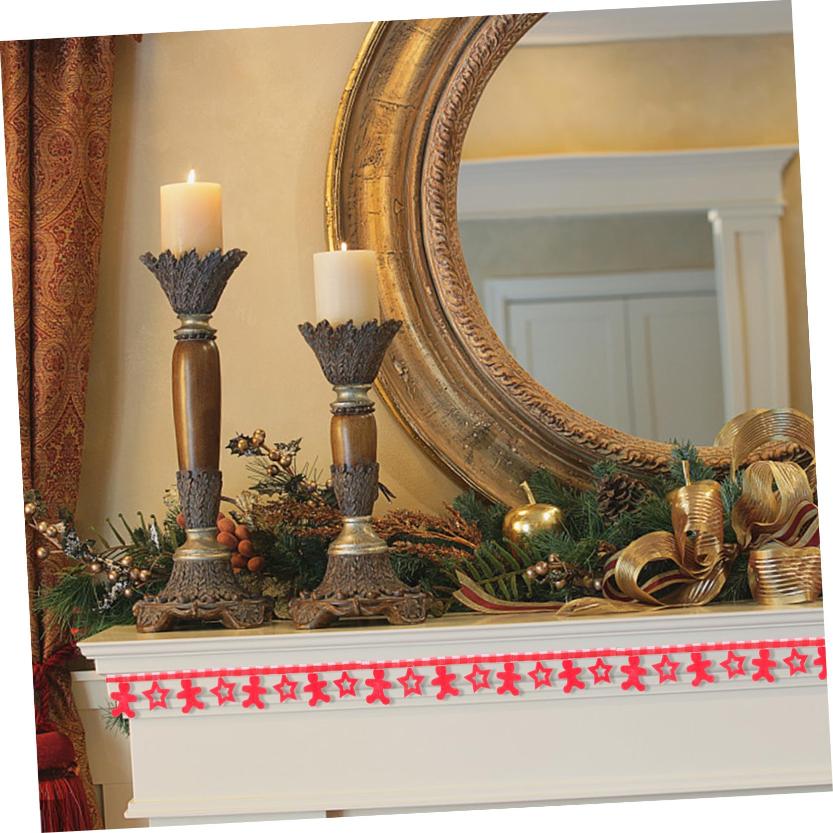 5 Rollen Weihnachtliches Geschenkband Rot mit Prägung Stern Lebkuchen Deko Schleifenband für Geschenke DIY Weihnachtsbaum Dekoration Langlebiges nicht Verblassendes Bastelband