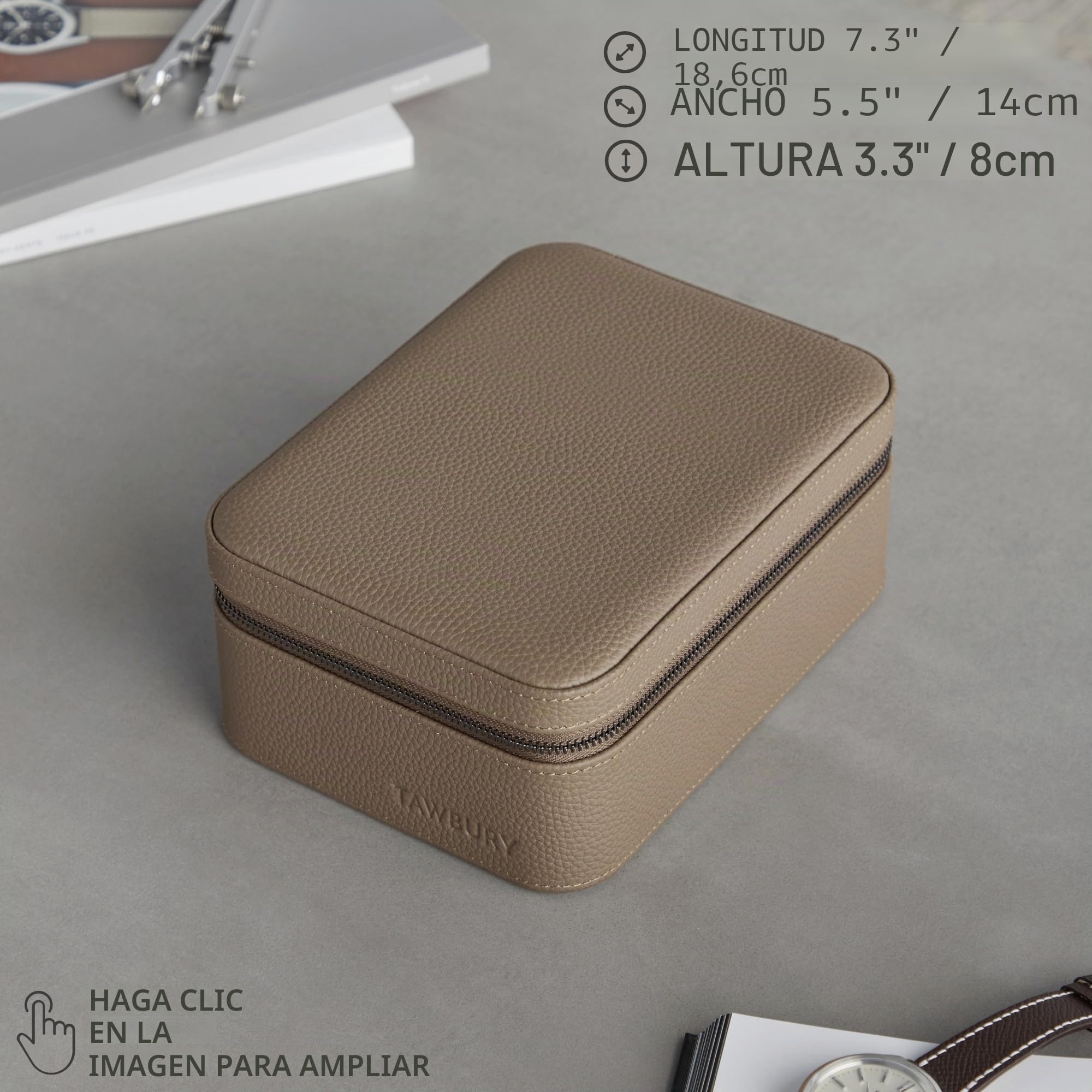 TAWBURY Caja de reloj de cuero de lujo unisex – Estuche de viaje con cierre de cremallera | Rollo de viaje de cuero genuino de grano superior | Cajas de reloj de cuero real para hombres de viaje | 4
