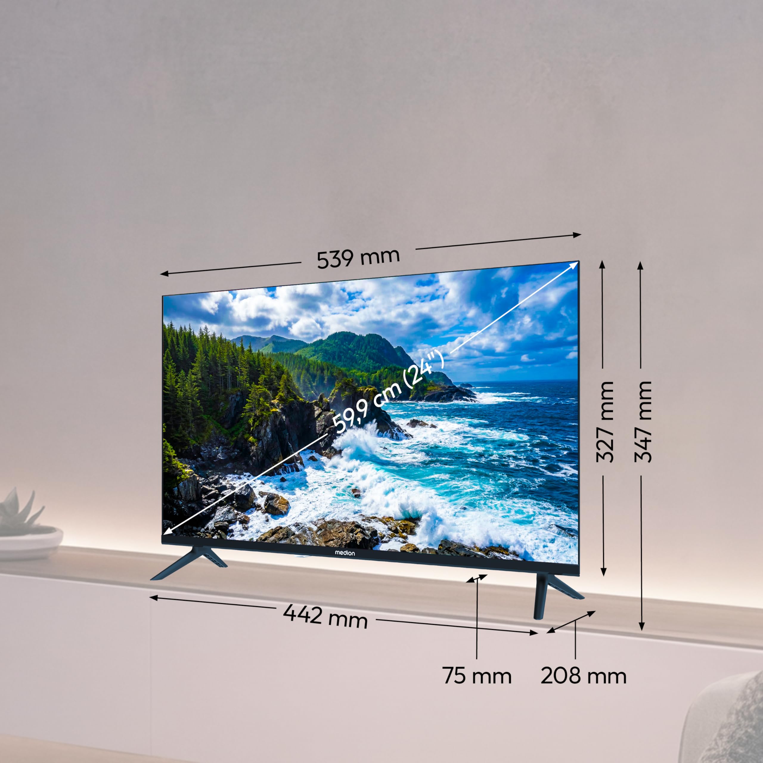 MEDION Televisor HD 59,8 cm (24 Pulgadas) (VIDAA, Smart TV, Prime Video, PVR, sintonizador Triple HD, MD 824102)