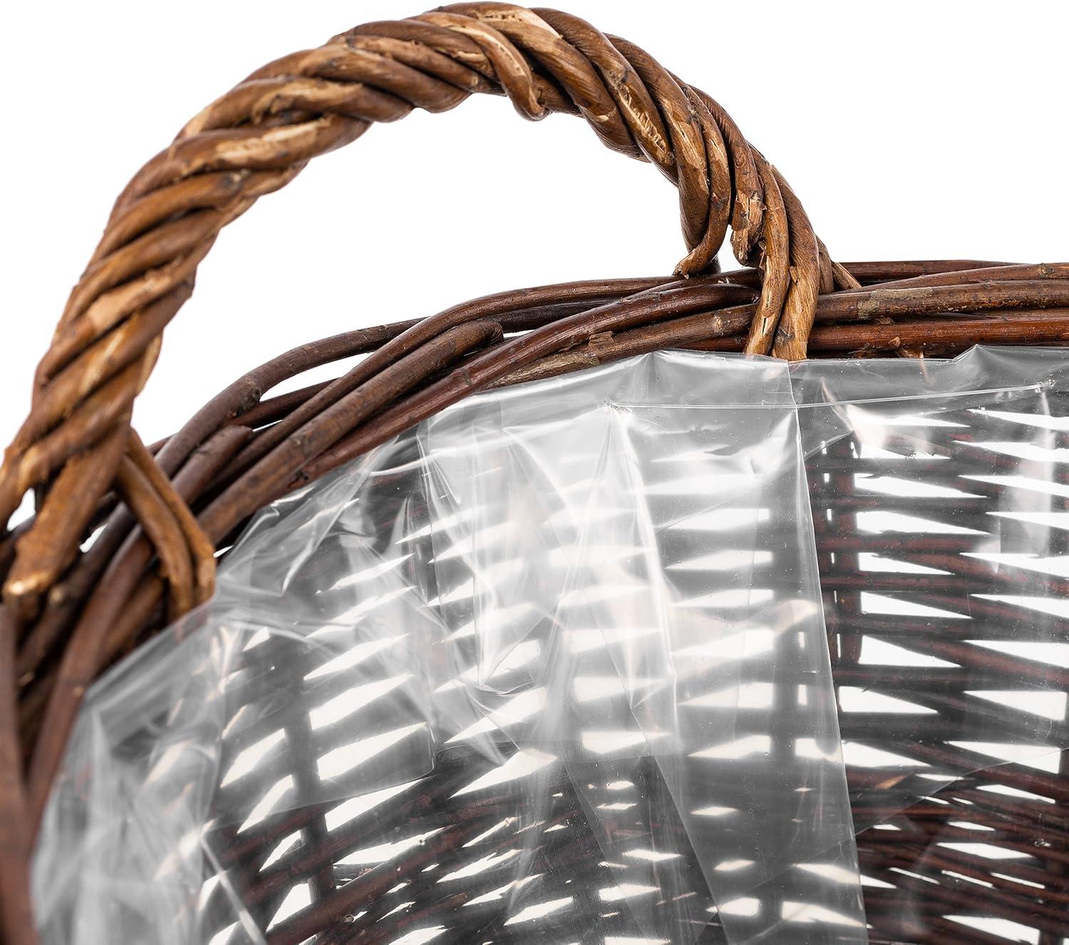 Creative Home Wicker Basket Flower Pot with Foil & Handles | 11.81 x 11.81 x 11.81 in (+/- 0.78in) | Dark Brown Plant Pot Storage | Hand-Woven Pot Cover Holder for Garden Balcony | Natural Color