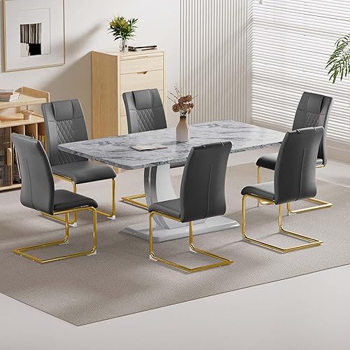 Miniatura 6 de Baysitone Juego de 4 sillas de comedor modernas, sillas de comedor con asiento acolchado de piel sintética y respaldo alto de grano cruzado, sillas