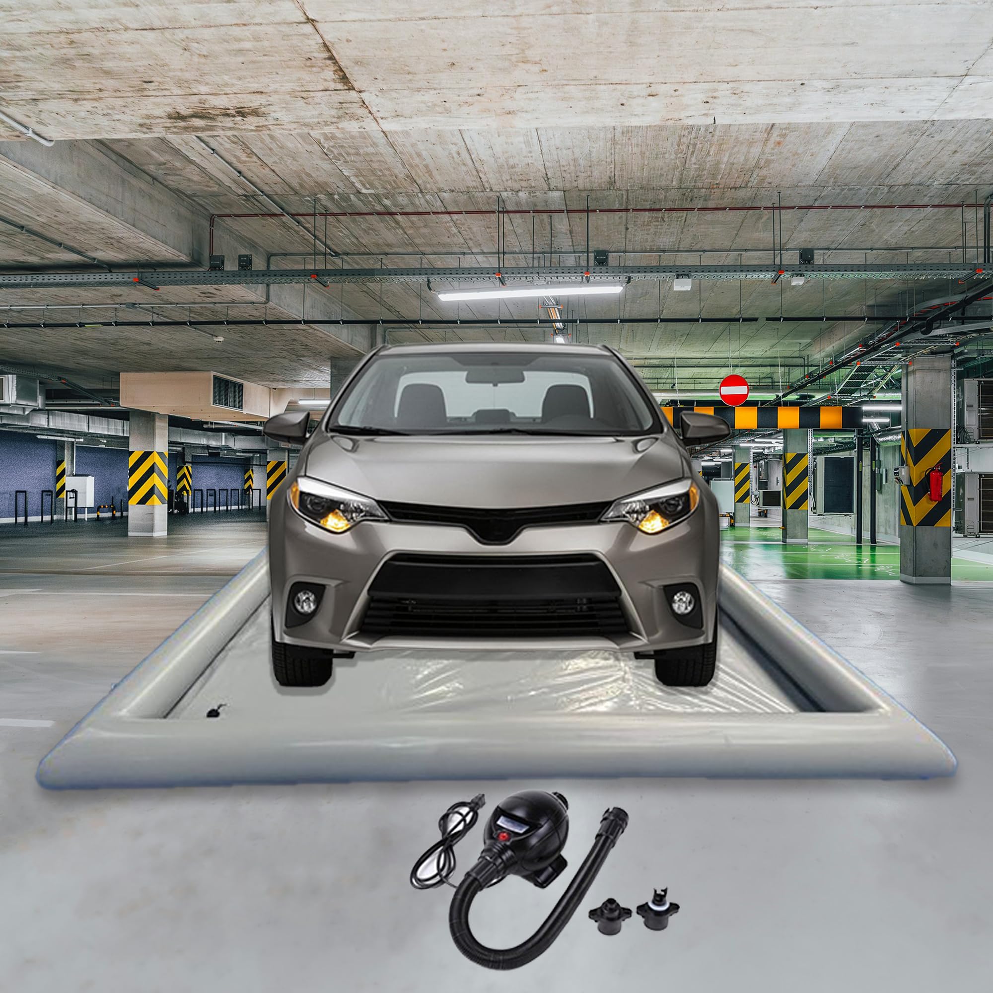 Photo 1 of Joyexer Inflatable Car Wash Mat 9.7' x 19.5' Containment PVC Garage Floor Mat Non-Slip Heavy Duty Waterproof Protection from Water, Snow, Rain, Mud and Oil Gray for Cars