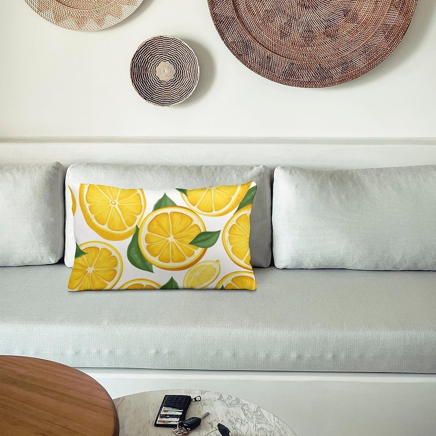 Lemon Fruit Pattern Pillow Cases Queen Size Set of 1 Soft Comfortable Throw Pillows Covers Decorative Pillowcase with Zipper Bed Cushion Covers for Couch Sofa Bedroom 12 "x20