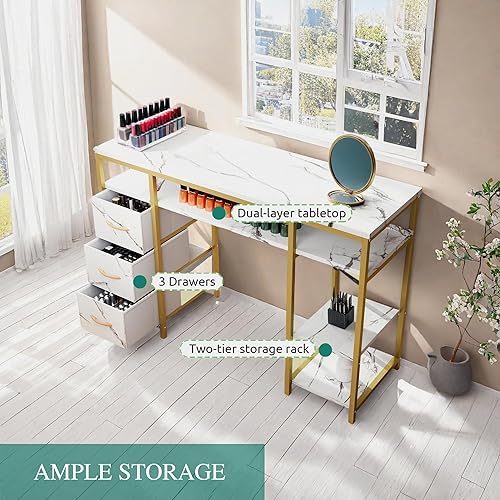 Miniatura 6 de YITAHOME Mesa de manicura con 3 cajones, escritorio de uñas de 47.2 pulgadas con almacenamiento para salones y spas en casa, diseño duradero y