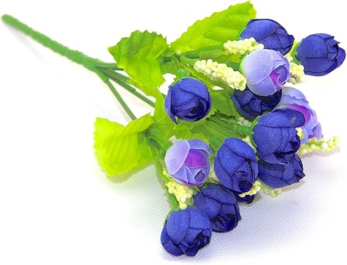 Miniatura 5 de RayLineDo® Paquete de 6 flores artificiales de seda artificial de color azul