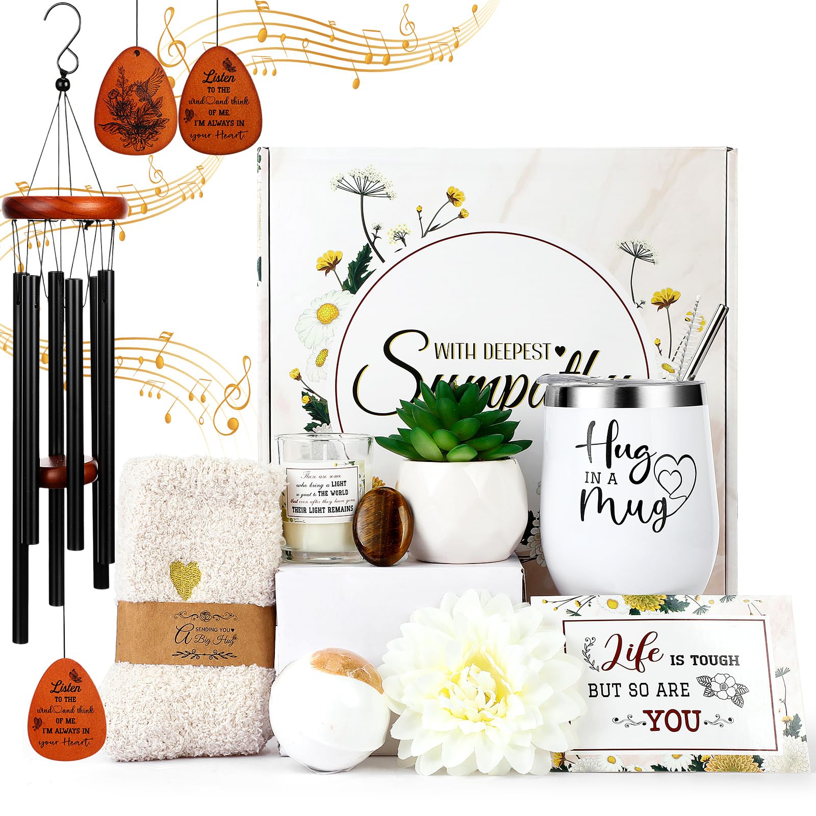 Willinglong Sympathy Gift Baskets for Loss of Loved One Bereavement Condolences Gifts Basket Sorry for Your Loss Grief Package for Grieving Women Husband Friend(Chrysanthemum)