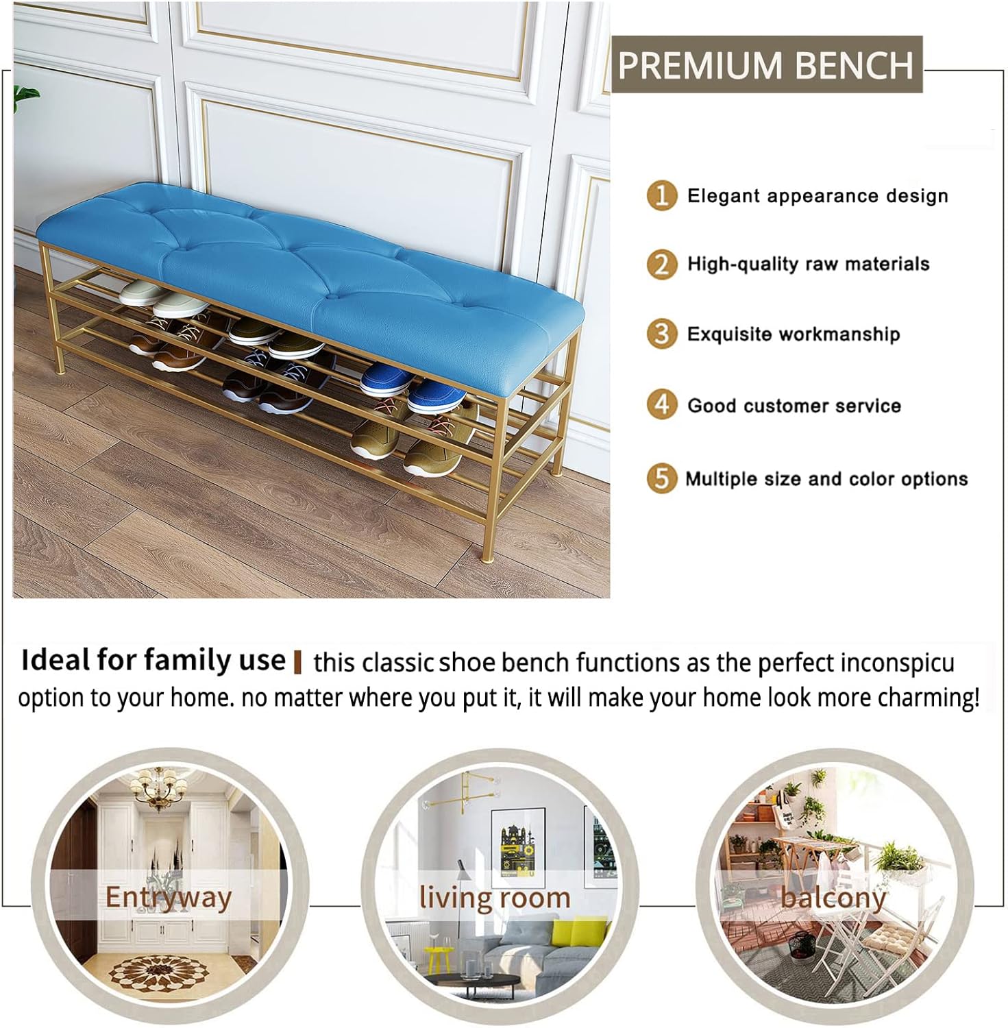 Benches Garden Bench Outdoor Patio Seating Backless Park Chair Lawn Path Slatted Seats,Modern Shoe Bench Organizer with Faux Leather Seat and Golden Shoe Shelf Blue Entryway Shoe Storage Ben