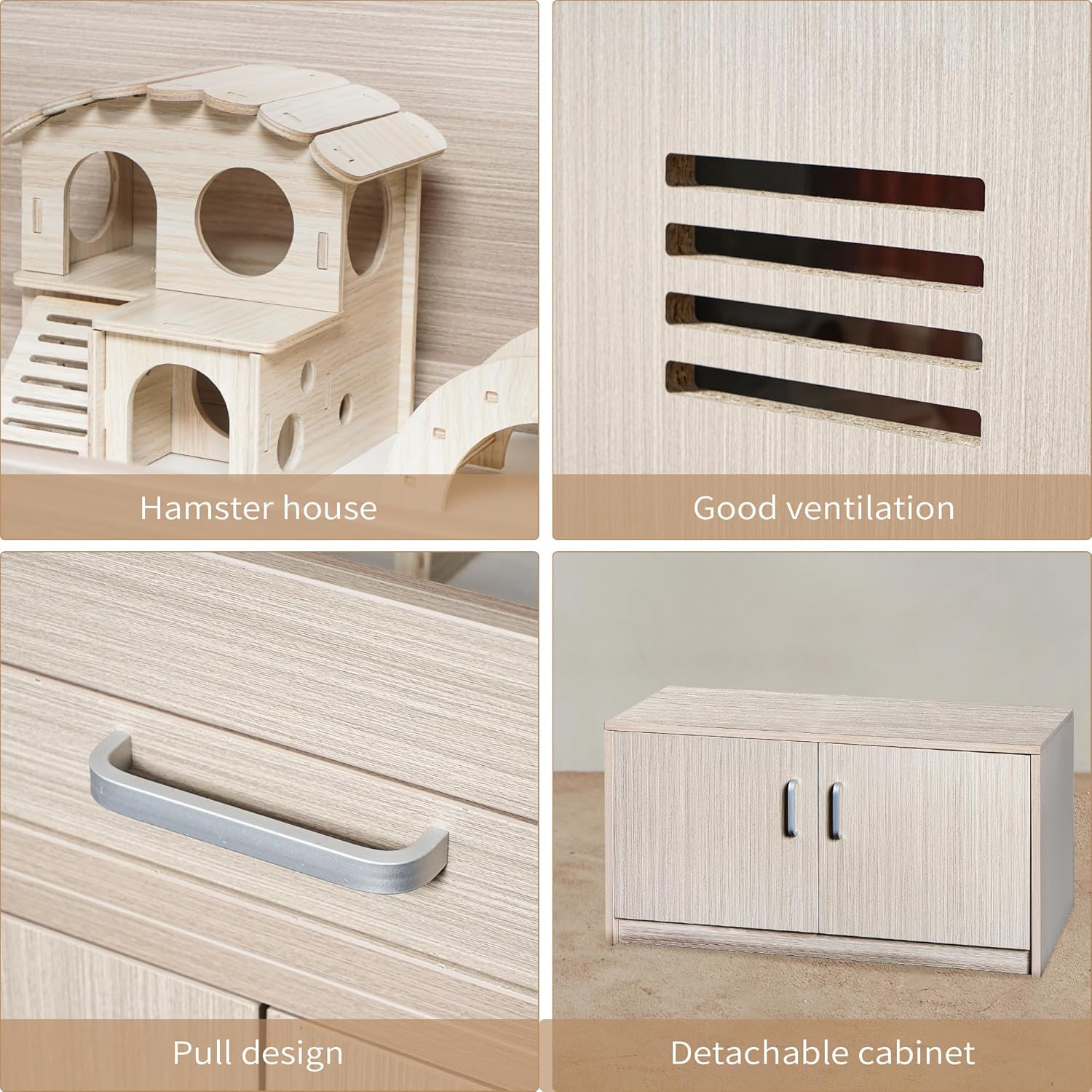Guinea Pig Cages, Hamster Cage Wood with Independent Storage Cabinet Openable Top,Front Door,Shelf,Ladder and Bridge Small Animal Cage for Rat,Hedgehog,Chinchilla