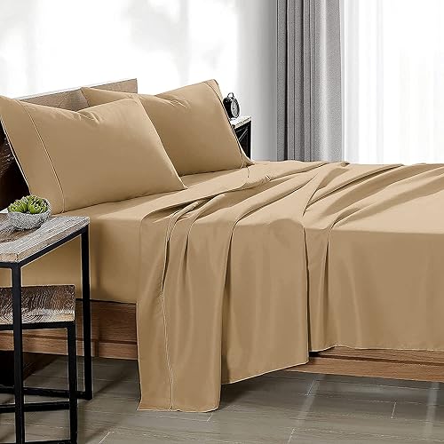 Miniatura 2 de Juego de sábanas de algodón natural de 4 piezas tamaño Queen color morado de lujo de calidad suave bolsillo y ropa de cama de 16 pulgadas de