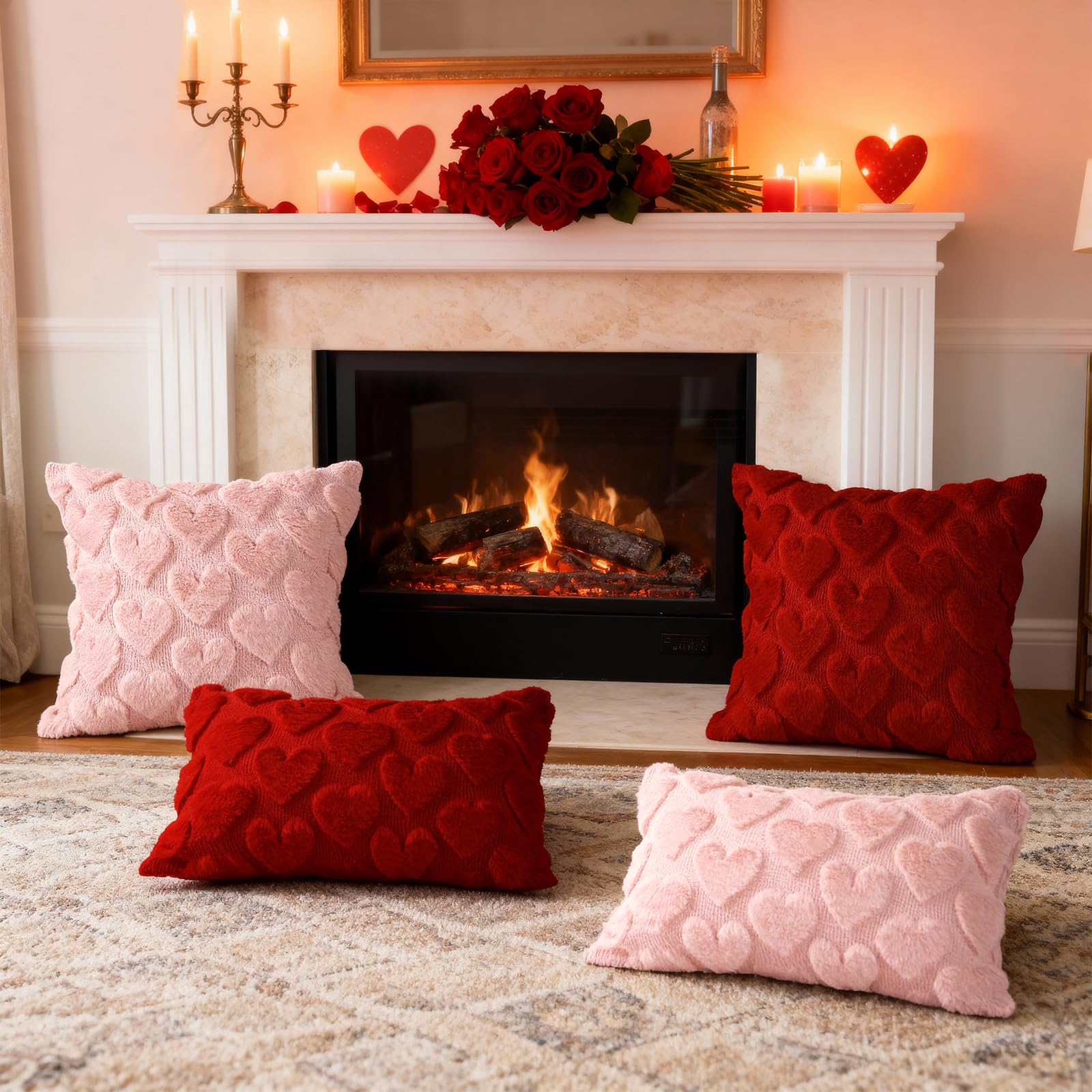 Set di 2 federe per San Valentino, 45 x 45 cm, decorazione per San Valentino, cuscino jacquard con cuori rossi | Leroy Merlin