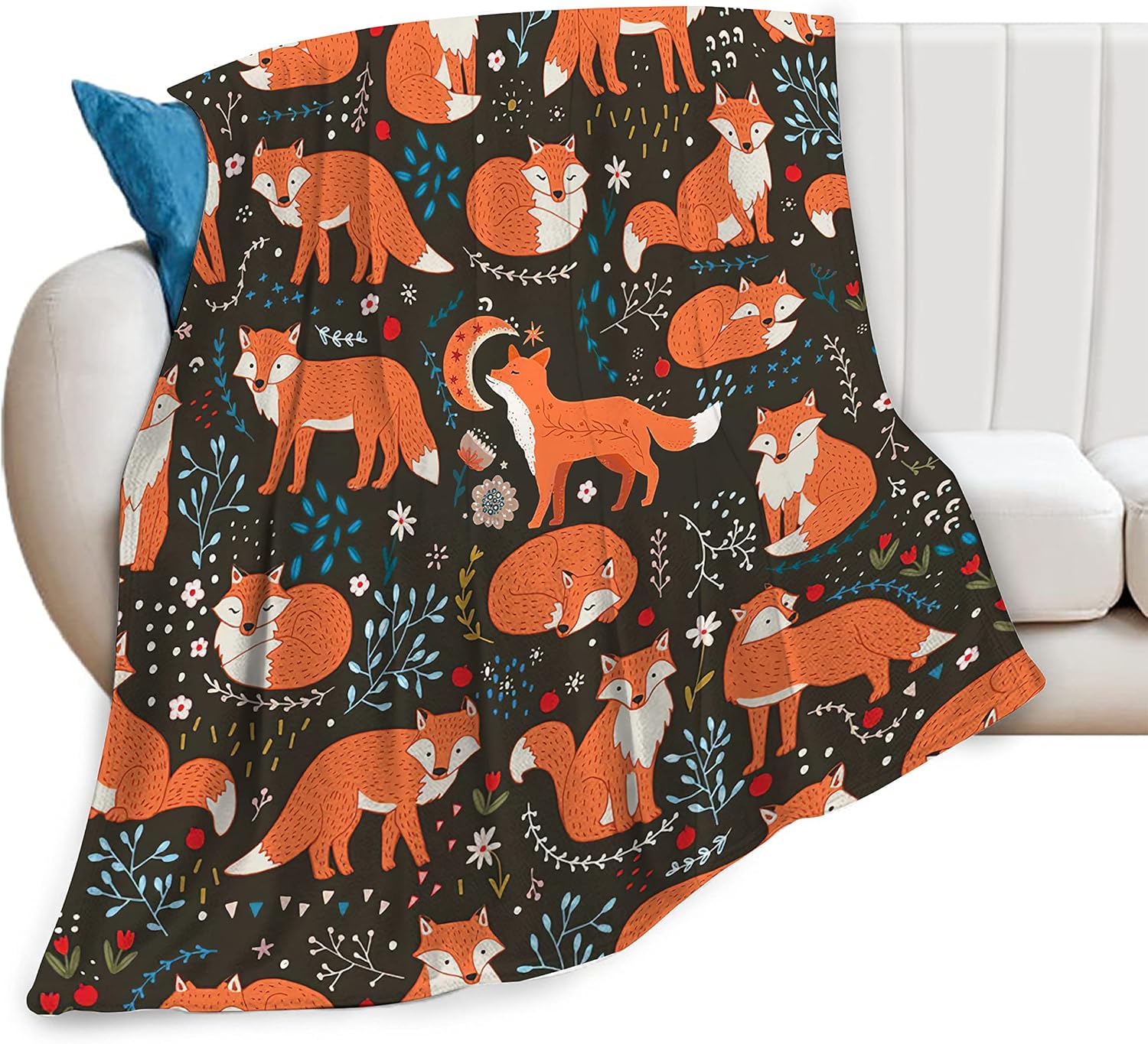 Cute Fox Animal Print Fleece Throw Blanket, 40"x50", Fox Color, Lightweight, All Seasons, Funny Theme, Perfect for Kids, Adults, Napping, Traveling