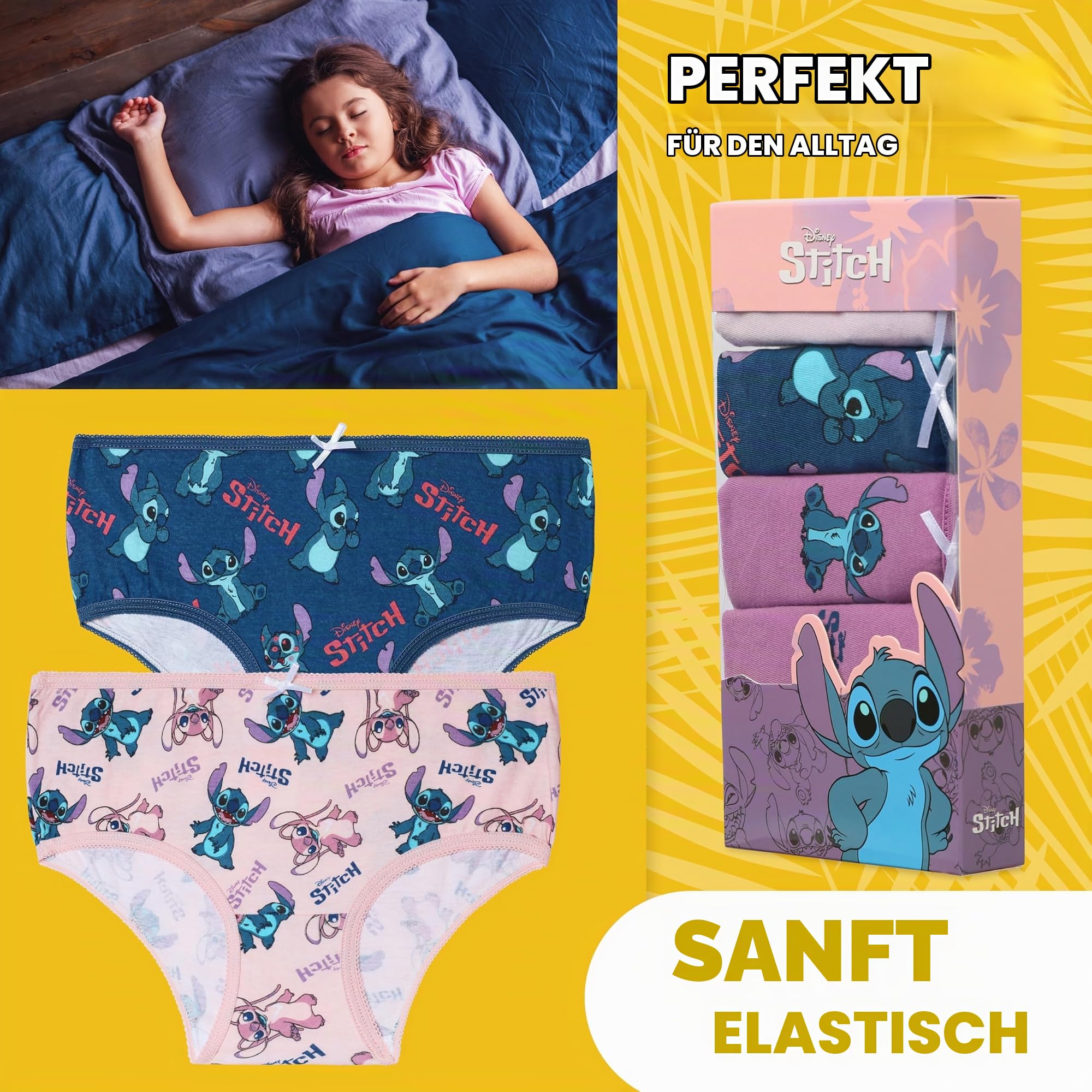 Disney Stitch Unterwäsche Unterhosen Mädchen, 100% Baumwolle Slips Kinder 5er-Pack - Stitch Sachen