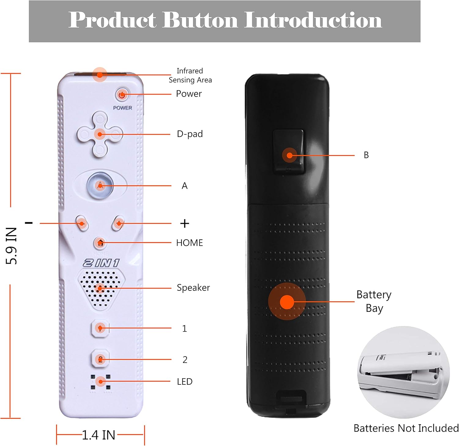 Poulep Wireless Remote Controller for Wii Wii U Console with Motion Plus - Black and White