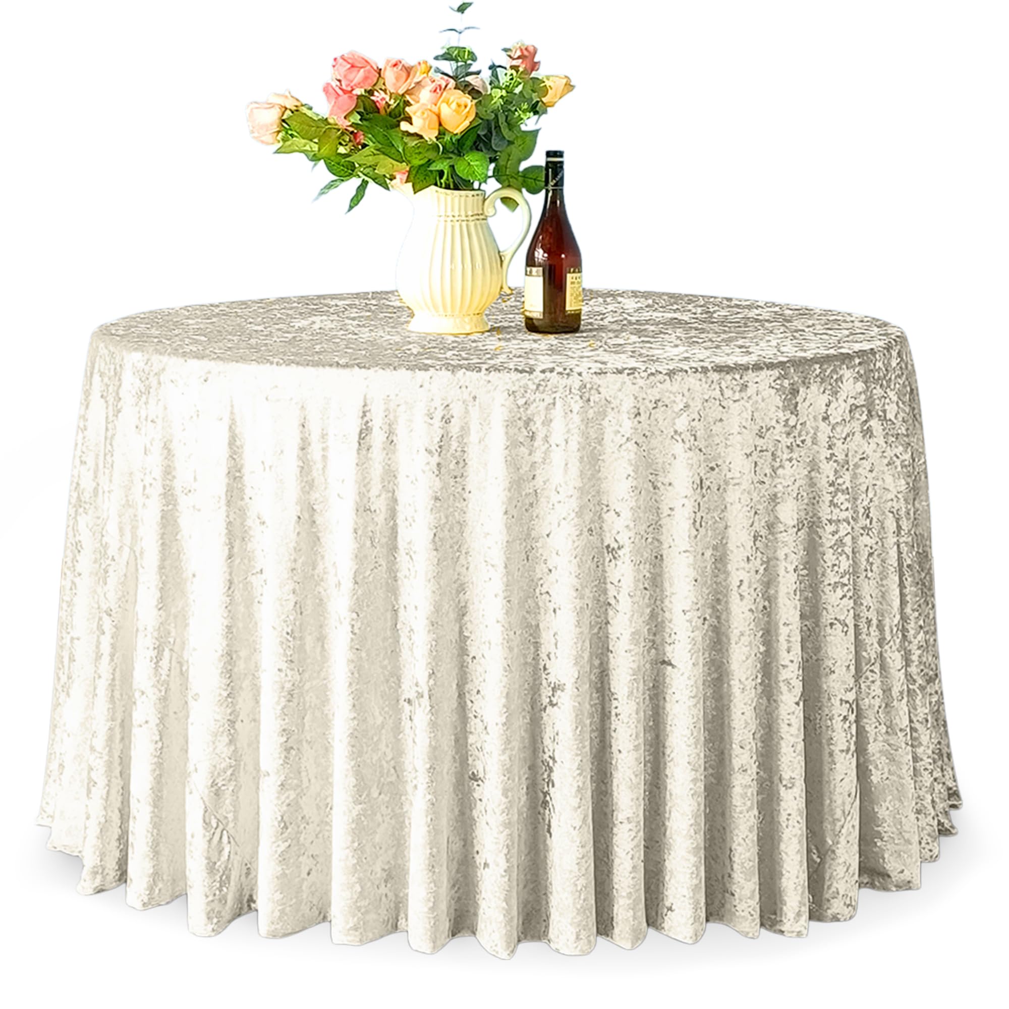 Trimming Shop 120" Round Ivory Crushed Velvet Table Cloth, Pack of 5 — image 1