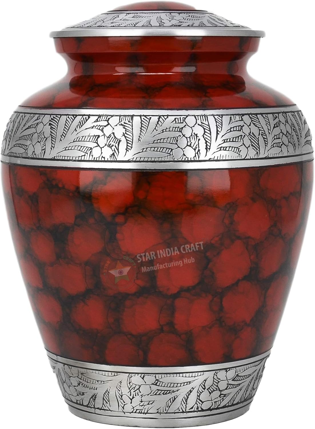 STAR INDIA CRAFT Fire Red Cremation Urns for Human Ashes Adult - Large Cremation Urns for Pet Ashes, Pet Urns for Dogs Ashes, A Perfect Funeral Urn Gift Memorial Urn (10x8-200 Cu/in, Red Fire)