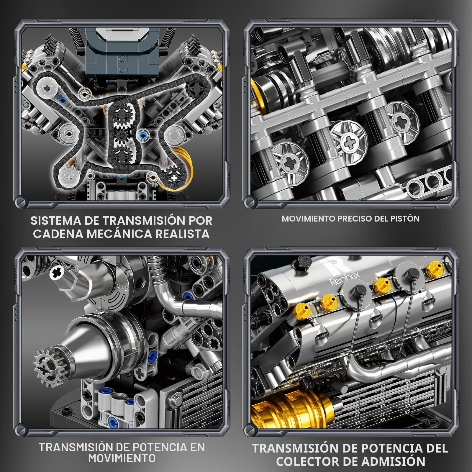 Reobrix Set de Bloques de Construcción Motor V6 para Adultos 33013, Juguete Mecánico de Construcción, Maqueta de Motor V6, Kit de Motor Técnico, Regalo para Adultos, Decoración Artística para Hogar