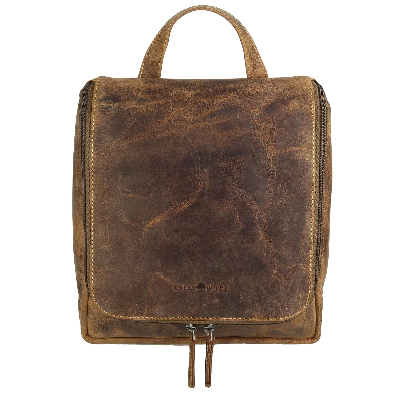 Greenburry - Vintage Kosmetiktasche Rindsleder Reisezubehör 1735-25, Braun, Einheitsgröße