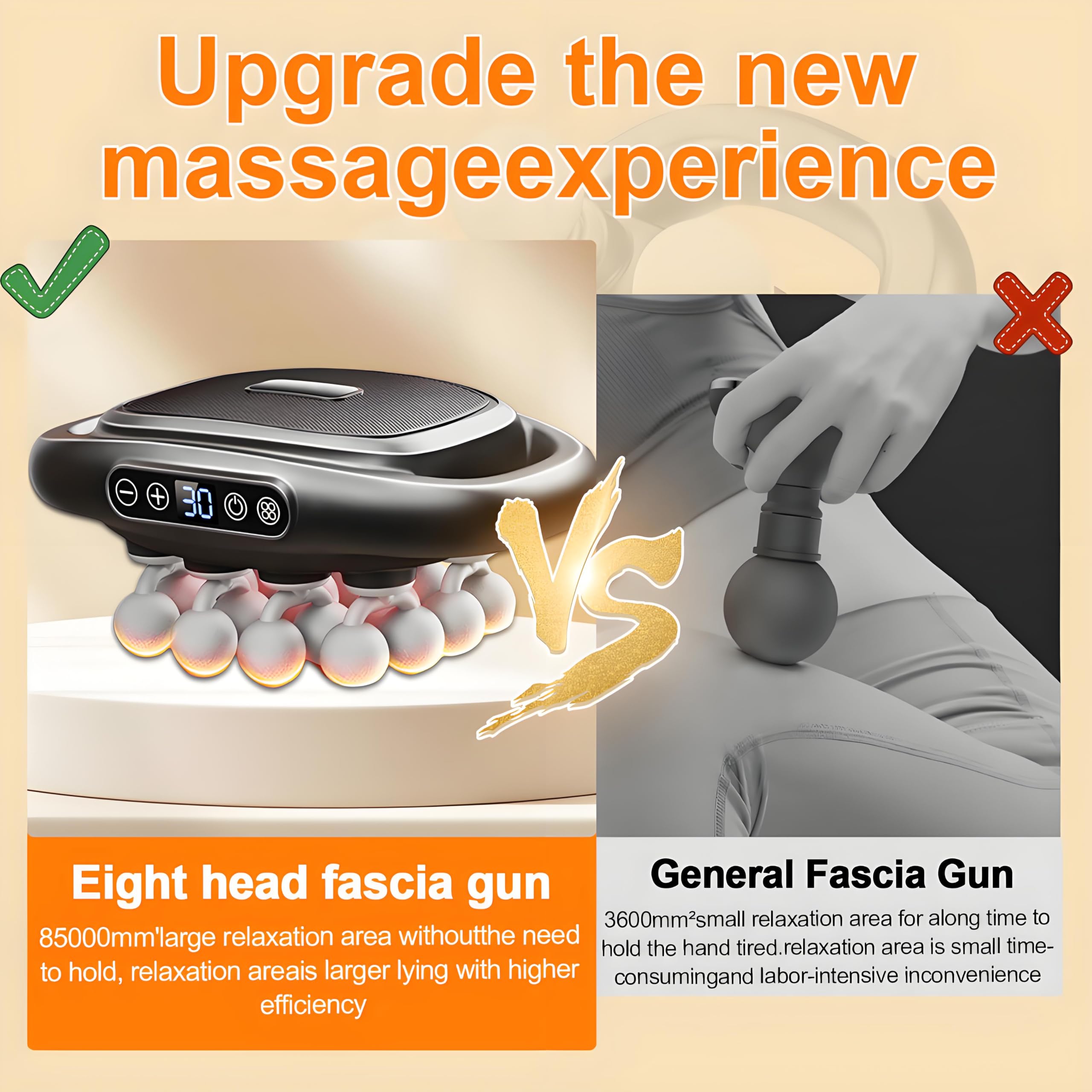 Pistolet de Massage à 16 Têtes, Bekasa Musculaire Massage avec 3 Modes et 30 Vitesses Réglables, Masseur avec Lumière Rouge Pour Soulager Les Douleurs du Dos, Jambes, Bras, Taille, Fesses