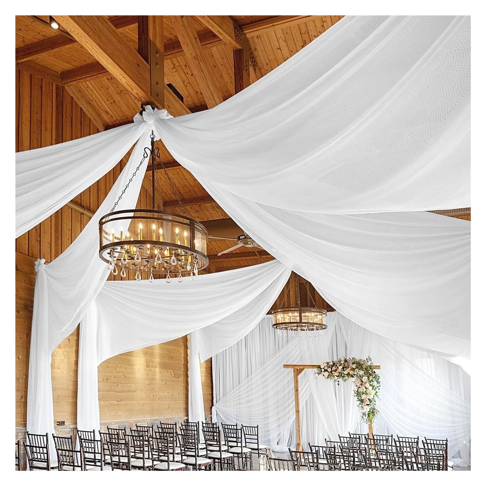 Panneaux De Rideaux De Plafond Rideaux de Plafond en Tissu for Arc Mariage, Rideaux Transparents, draperie Voile, décoration for fête, cérémonie, scène Swag(1PC Beige,W150XH1000CM)