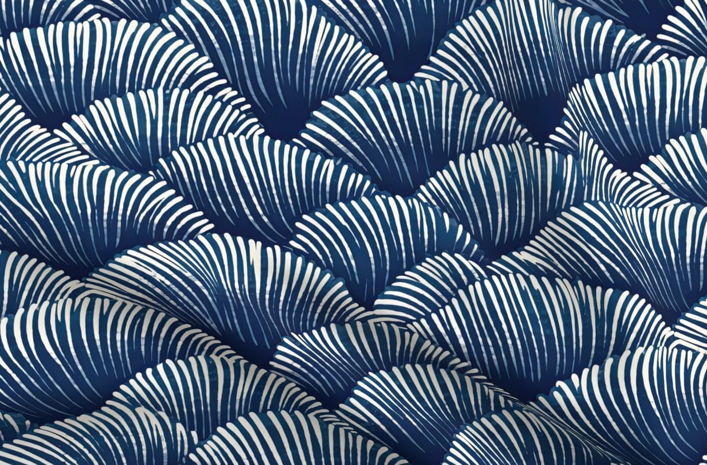 Spoonflower Fabric - Indigo Floral Coastal White Flowers Modern Abstract Art Deco Petals Printed on Petal Cotton Fabric Fat Quarter - Sewing Quilting Apparel Crafts Decor