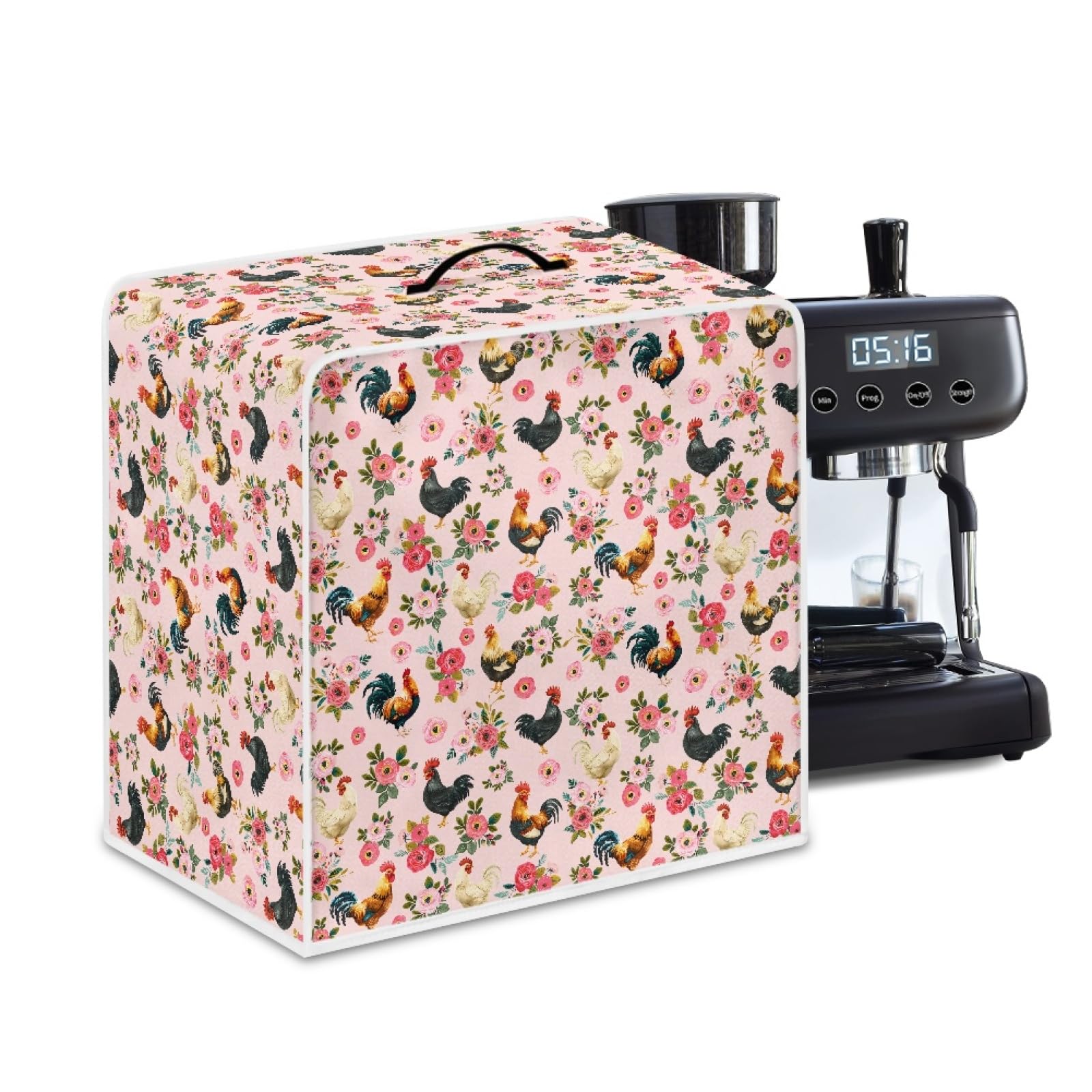 Pink Floral Chicken Machine Dust Cover Appliance Covers for Coffee Maker Stain Resistant Counter Protector for Coffee Machine