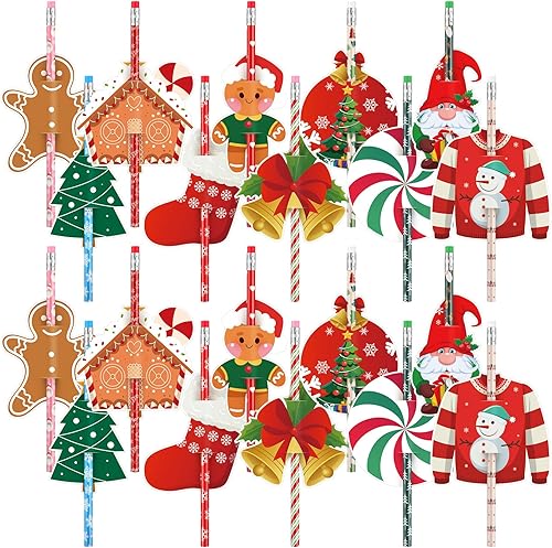 Maitys 100 lápices de Navidad a granel, lápices de madera Hb con borrador, lápices navideños estampados para Navidad, papelería, recuerdos de