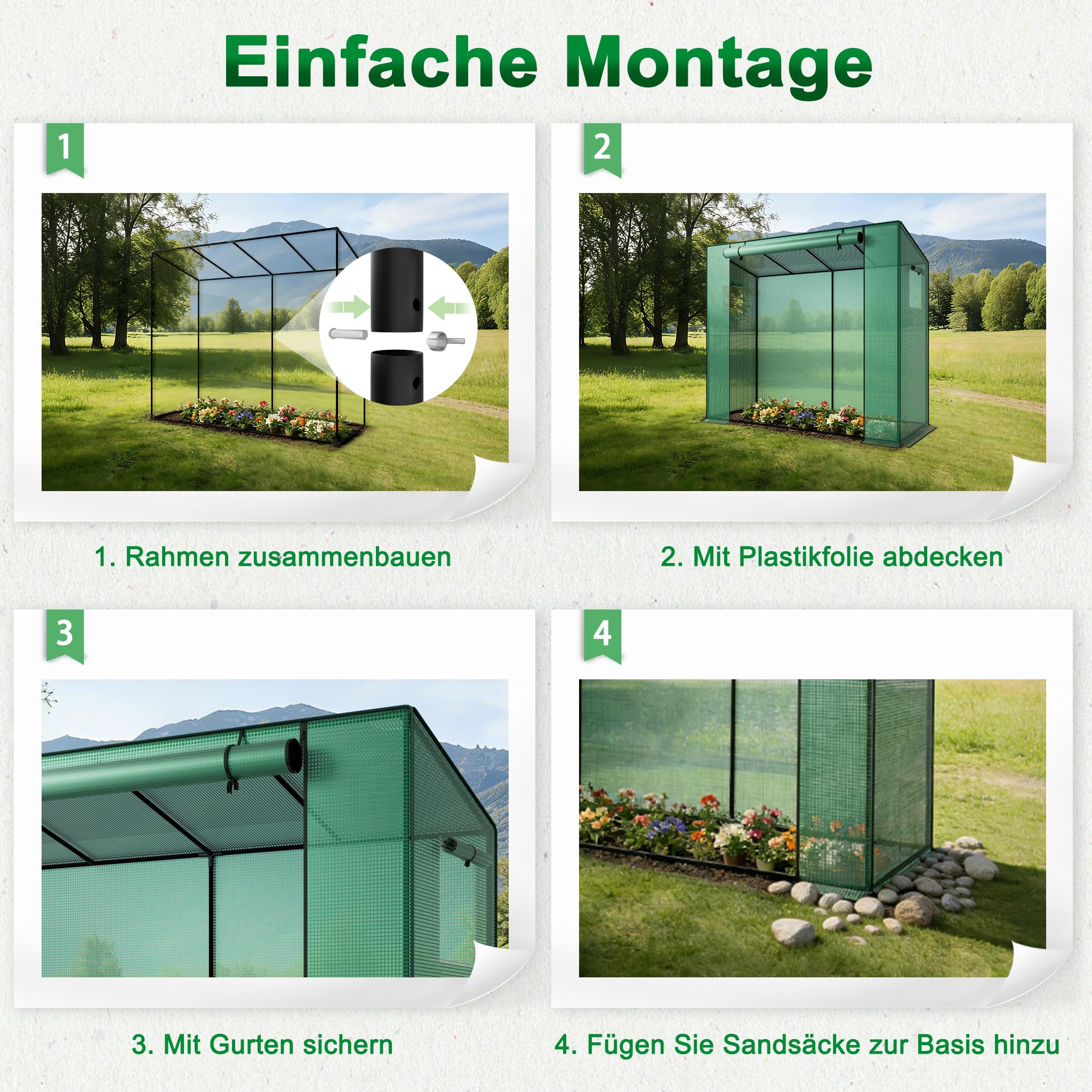 YRHome Serre à toit incliné - 200 x 80 x 150 cm - Avec porte et fenêtre enroulable - Respirante - Tubes en acier galvanisé - Protection UV - Pour légumes - Vert