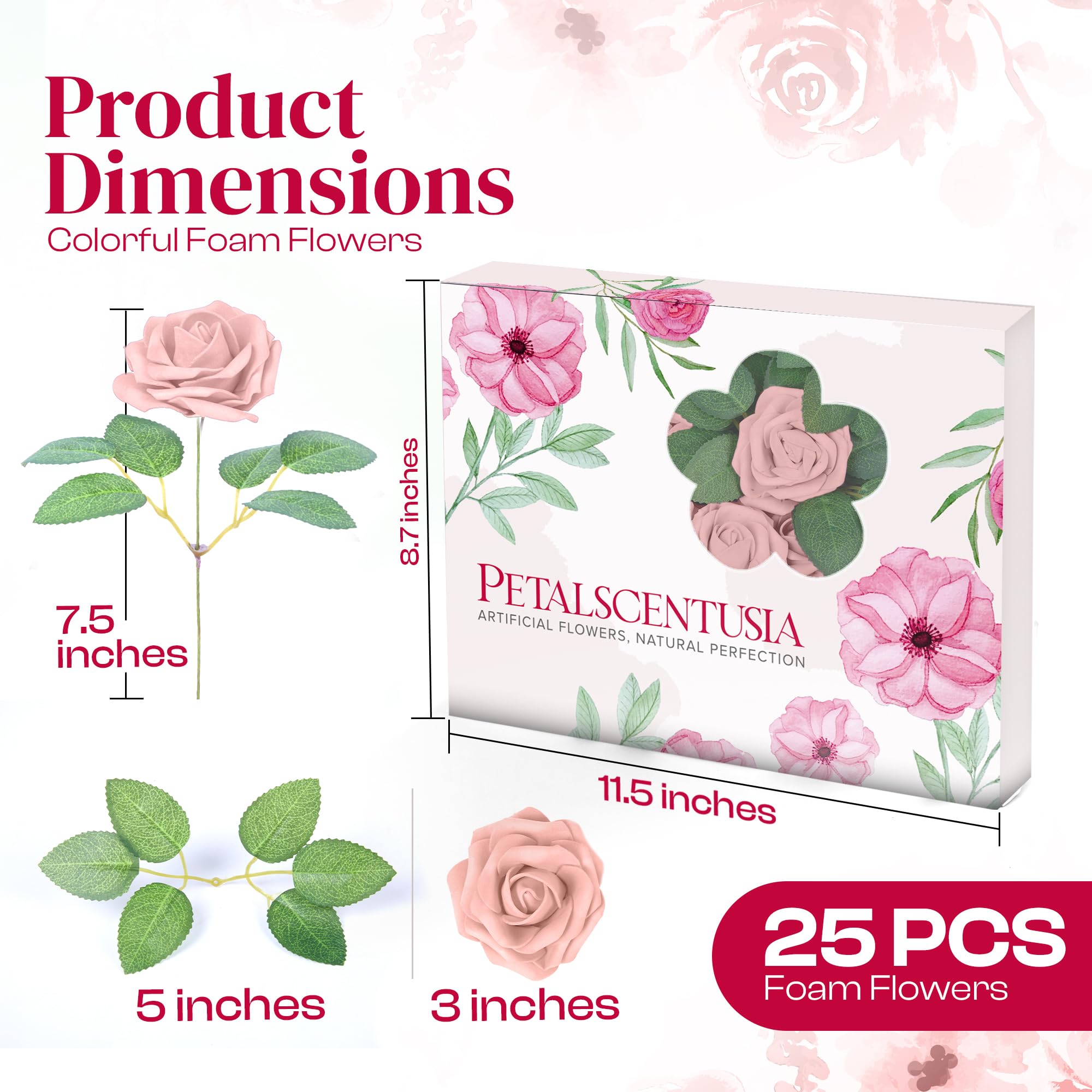 Petalscentusia Artificial Roses 25 pcs Fake Roses with Stems and 20 Leaves Foam Latex for Wedding Bouquets Valentine's Day - Image 2