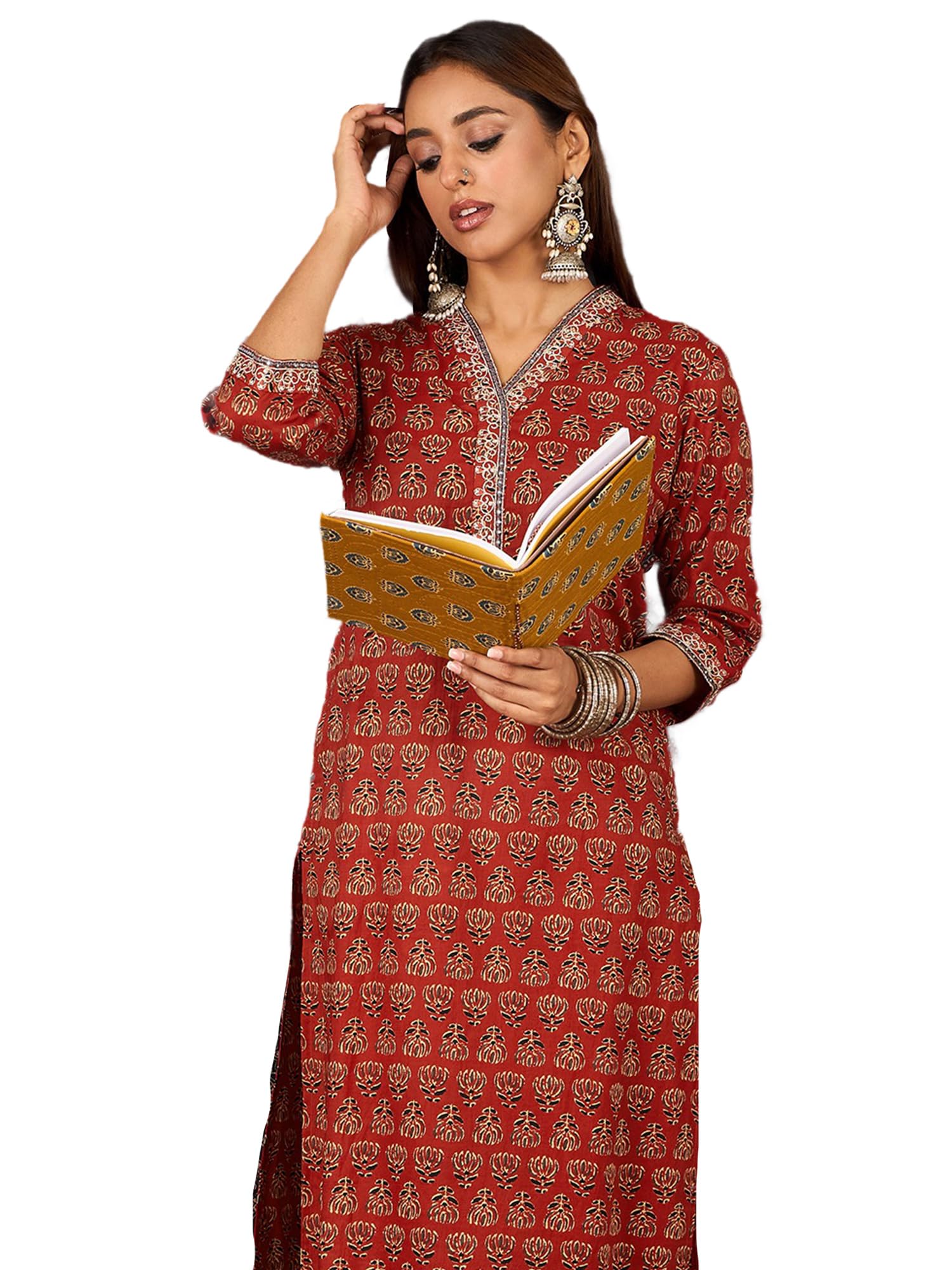 indo era Women's Pure Cotton Printed Zari Work Straight Kurta & Pant Set | Suit Set For Women Cotton-picture-23