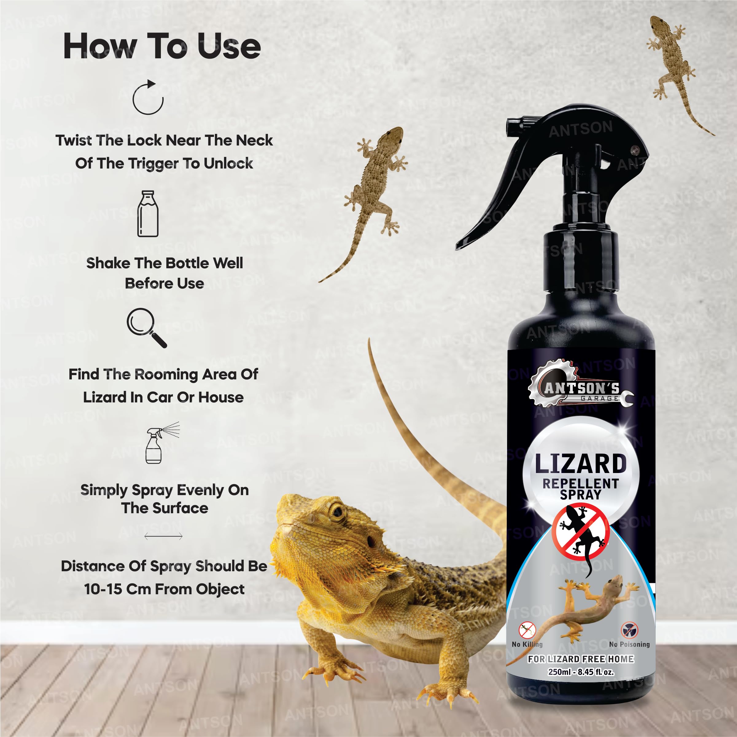 Antson 250 ml Lizard Repellent Spray | Repellent for Home Spray Pest Control | Made With Plants Oil, Irritant-Free, Chemical-Free | Baby-Safe, Skin-Safe, Plant-Safe (Lizard Repellent) - Image 5 thumbnail