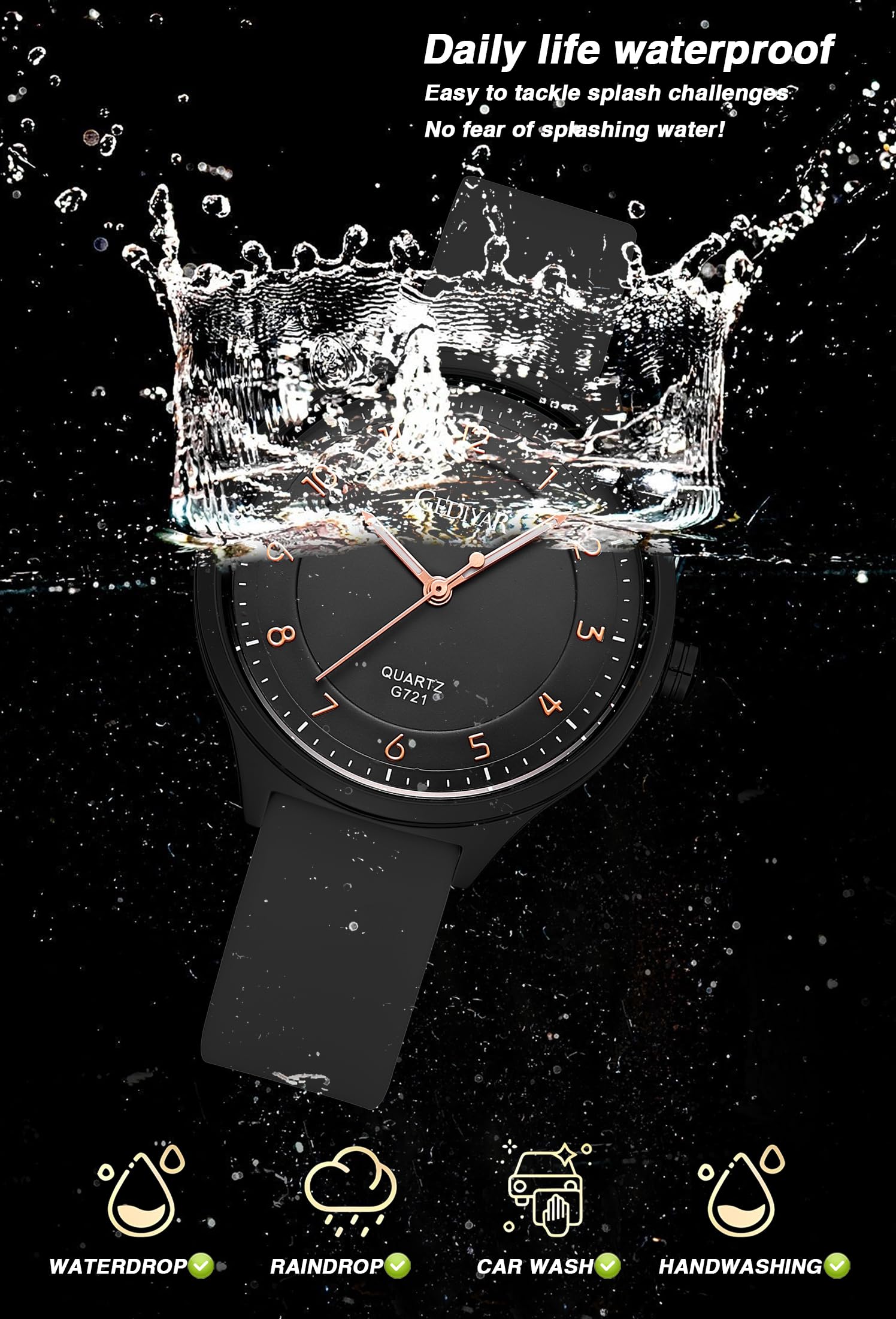 Wasserdichte Damen-Stillarmbanduhr, leicht ablesbares Zifferblatt, Gummi-Silikonband, analog, Quarz, lässig, modisch, Sportuhr, Geschenk für Krankenschwestern, Damen, Lehrer, Studenten