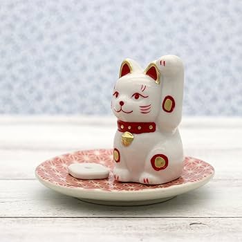 Amazon.co.jp: クラフトマンハウス お香立て 開運 招き猫 ・赤