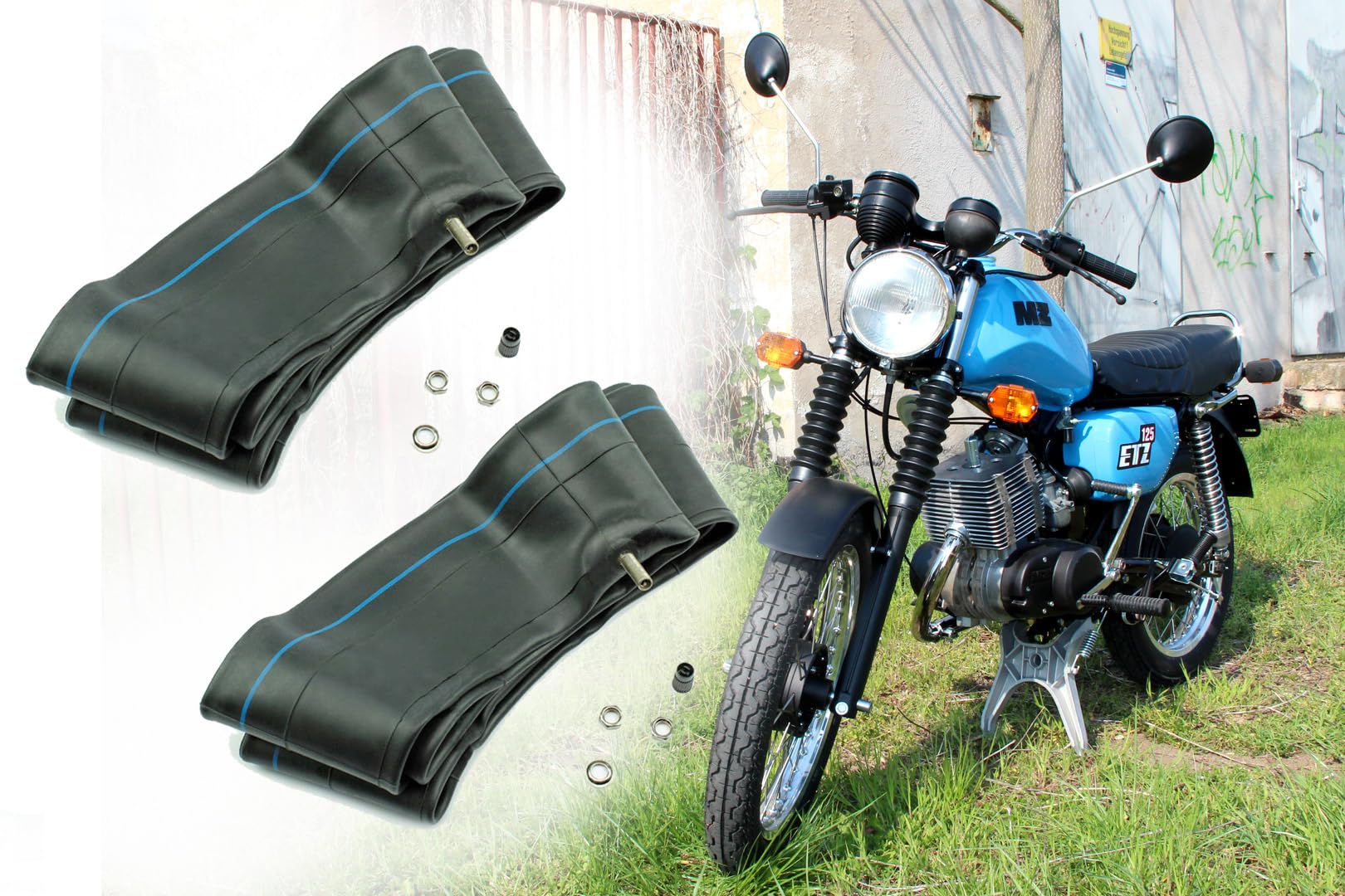 2x Schlauch 2.75x18 Zoll, 3.00x18 Zoll, 90/90 x 18 Zoll, TR4 Autoventil gerade, für MZ ES125 ES150 ETS125 ETS150 ETS250 TS125 TS150 TS250 ETZ125 - ETZ300 Vee Rubber