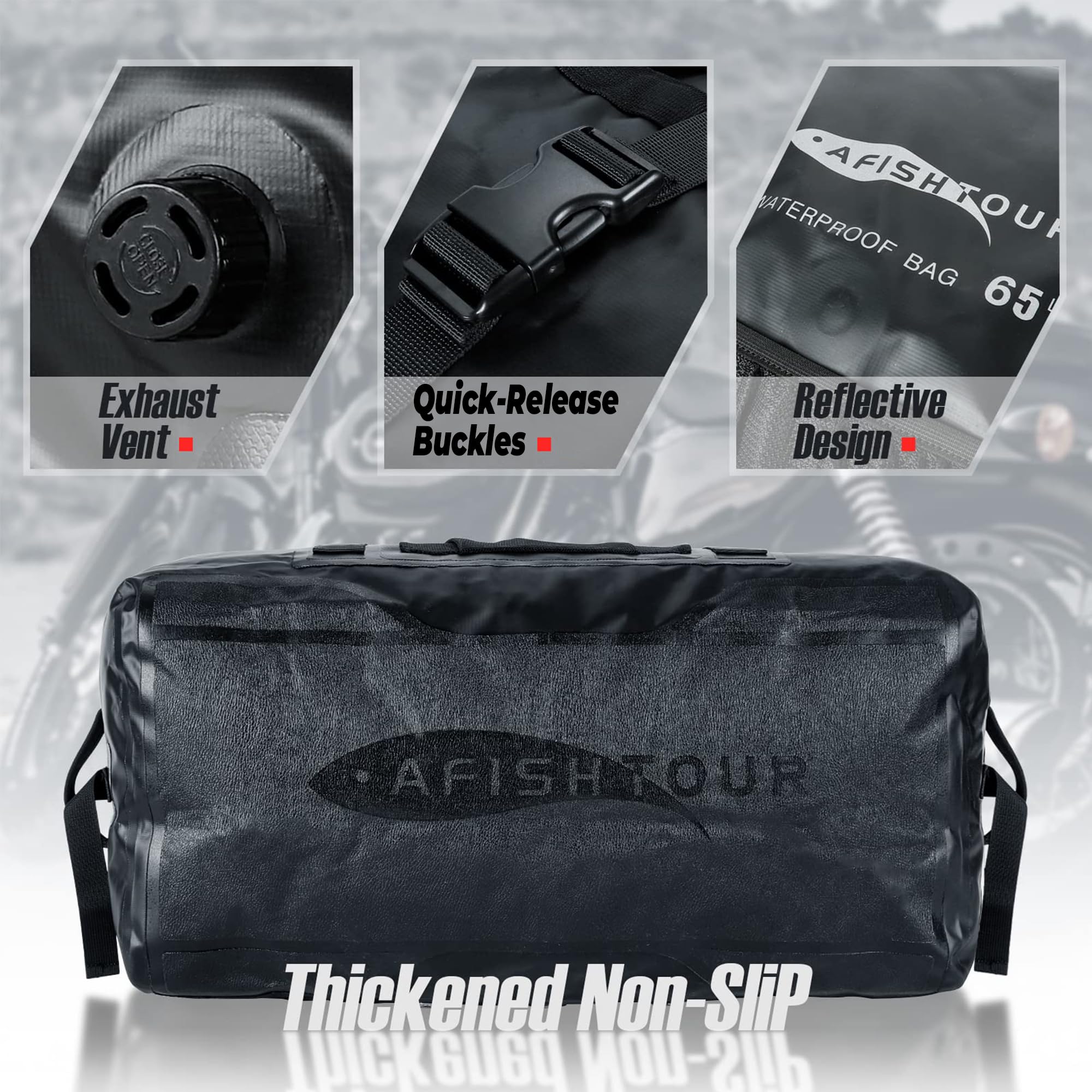 Bolsa seca impermeable de 65 L para motocicleta, bolsa seca de gran tamaño para hombres y mujeres, bolsa de lona impermeable con correa de hombro con hebilla para el hombro para navegación,