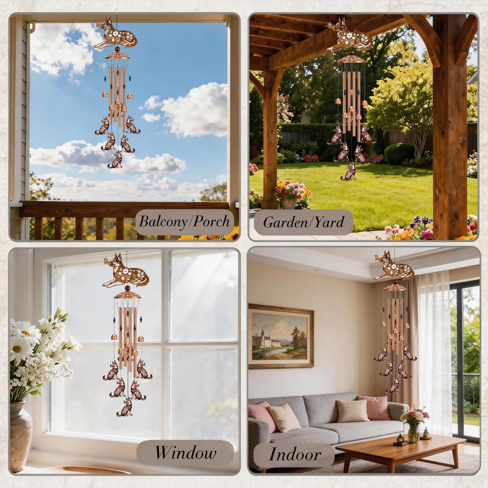 German Shepherd Gifts Windchimes - Metal Dog Wind Chimes for Outside Waterproof Art Hanging Garden Yard Patio Balcony Porch Decor Birthday Gift for Animal Lover Women Men Mom Grandma Friends