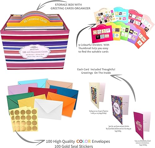 Miniatura 2 de 100 tarjetas de felicitación para todas las ocasiones con sobres tarjetas de felicitación surtidas de 5 x 7 pulgadas con felicitación en el interior