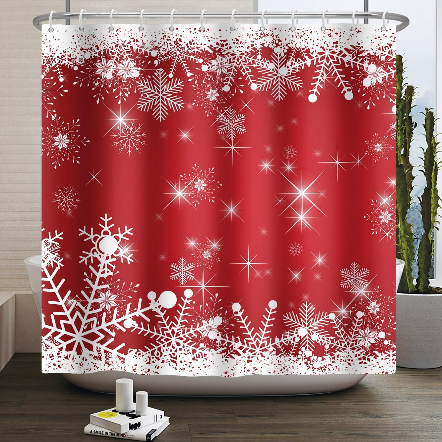 Amazon.com: OFILA Winter Snowflake Shower Curtains for Bathroom,Red ...