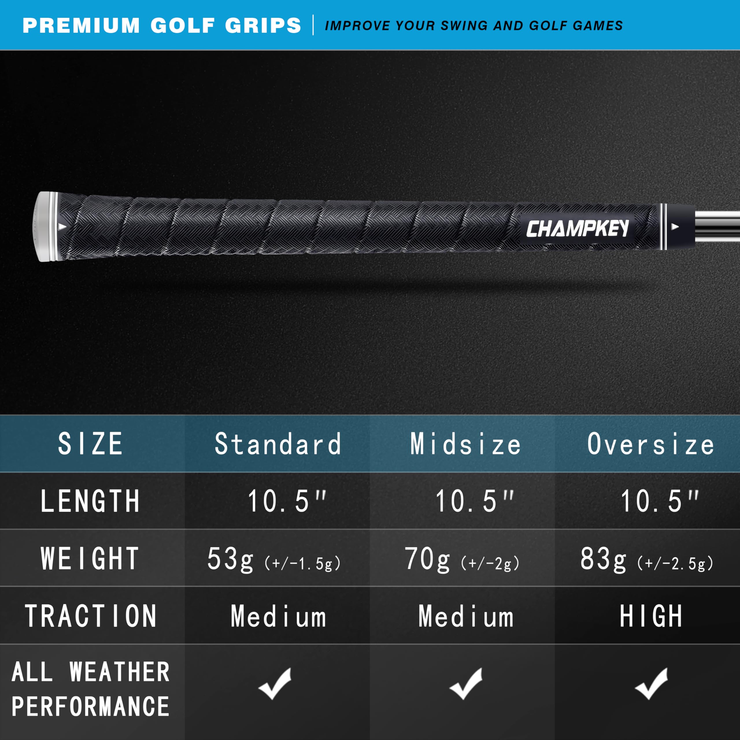 CHAMPKEY X-WEAVE - Paquete de 13 empuñaduras de golf de goma con kits de reparación completos, empuñaduras de palo de golf medianas y inferiores - Agarre mejorado y agarres de golf de tracción para