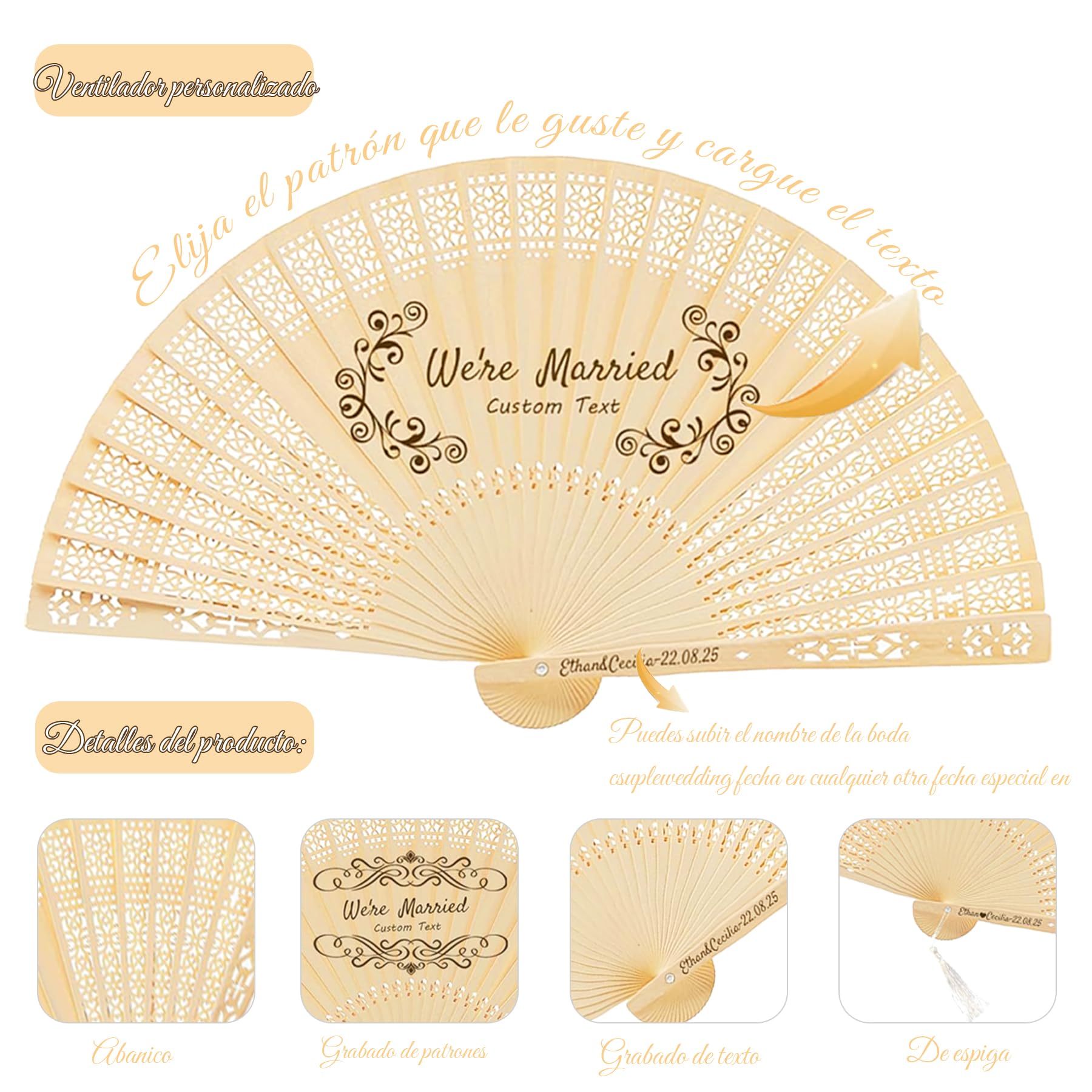 20 Piezas Abanicos Nupciales Personalizados con Grabado - Abanicos Plegables de Madera Aromática, Regalo Elegante para Invitados de Bodas, Bautizos y Eventos (20)