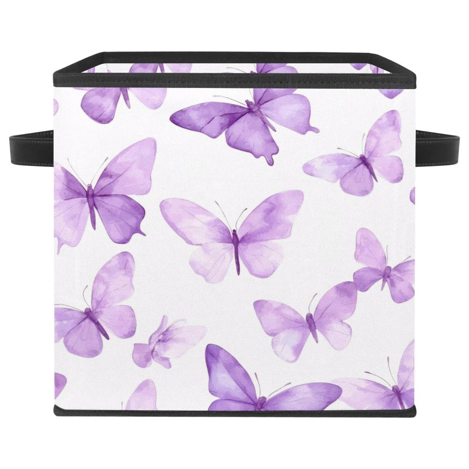 Boîte de rangement papillon violet tissu Oxford cube 28cm