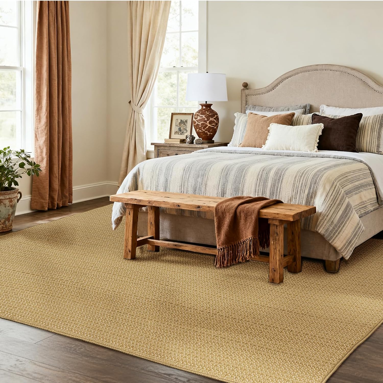 BESTSWEETIE 9'x12' Area Rug Machine Washable Hand Woven Low Pile Plain Pattern Non-Shedding Braided Rugs for Living Room Bedroom Office Dining Room Home Decor - Naturejute