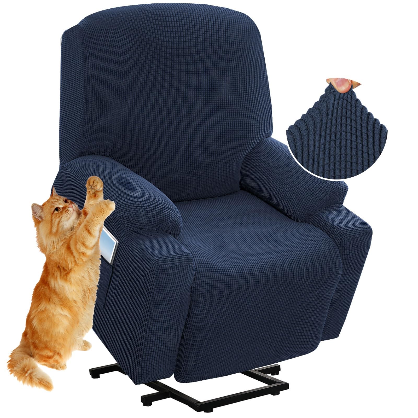 Copripoltrona Relax Reclinabile Universale, Copertura per Poltrona Elettrica Reclinabile per Poltrona Elasticizzato 1 Posto con Tasche, Coprisedile Poltrona Velluto Lavabile Antiscivolo ( Color : Blue