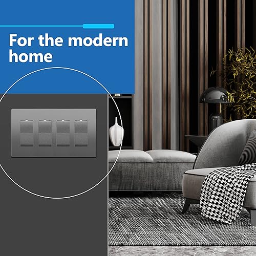 Miniatura 292 de LIDER - Cubierta decorativa de interruptor doble con acabado mate, placa de pared sin tornillos, tamaño mediano, 2 bandas, 4.88 x 4.92 pulgadas