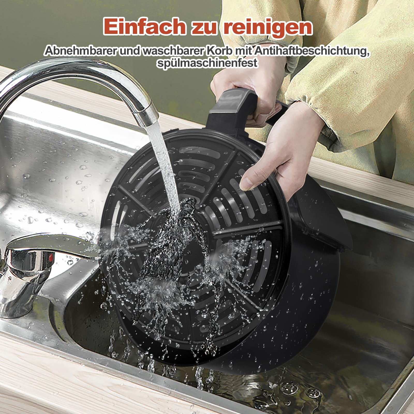 TUKAILAi Family Size Air Fryer con circulación de aire rápida, 5 litros, 1450 W, temporizador de 30 minutos y control de temperatura totalmente ajustable para una cocción saludable sin grasa y sin